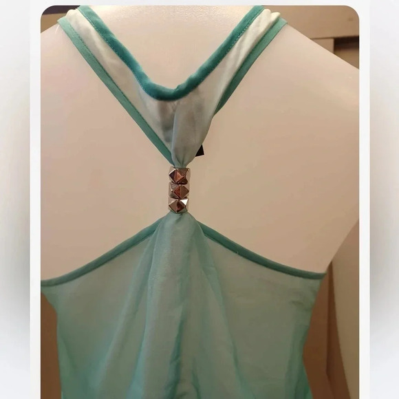 2b  bebe Sheath Hi Lo Sleeveless Green White Racerback Dress Size XL - Picture 5 of 11